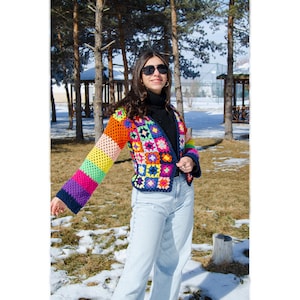 Crochet Afghan Patchwork Colorful Jacket, Knit Crochet Sweater, Hippi Jacket, Boho Sweater, Festival Dress image 4