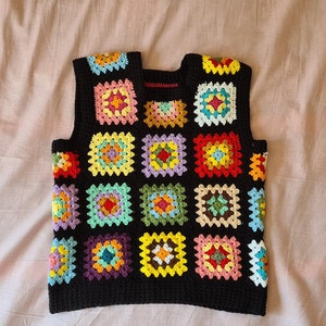 Crochet Vests, Granny Square Boho Top, Knitted Patchwork Sweater, Knitted Crochet, Boho Style Sweater, Hippie Festival Black