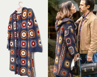 Crocheted Rebeccas Coat, Granny square coat, Coat of many colors,Afghan Cardigan, Hand knit afghan coat, Jacket with the hood