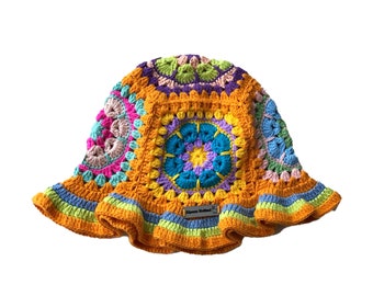 Orange Crochet bucket hat, Summer knit hat, Vintage hat, hippi hat, festival hat, crochet hat, winter hat, knitted hat, gift her