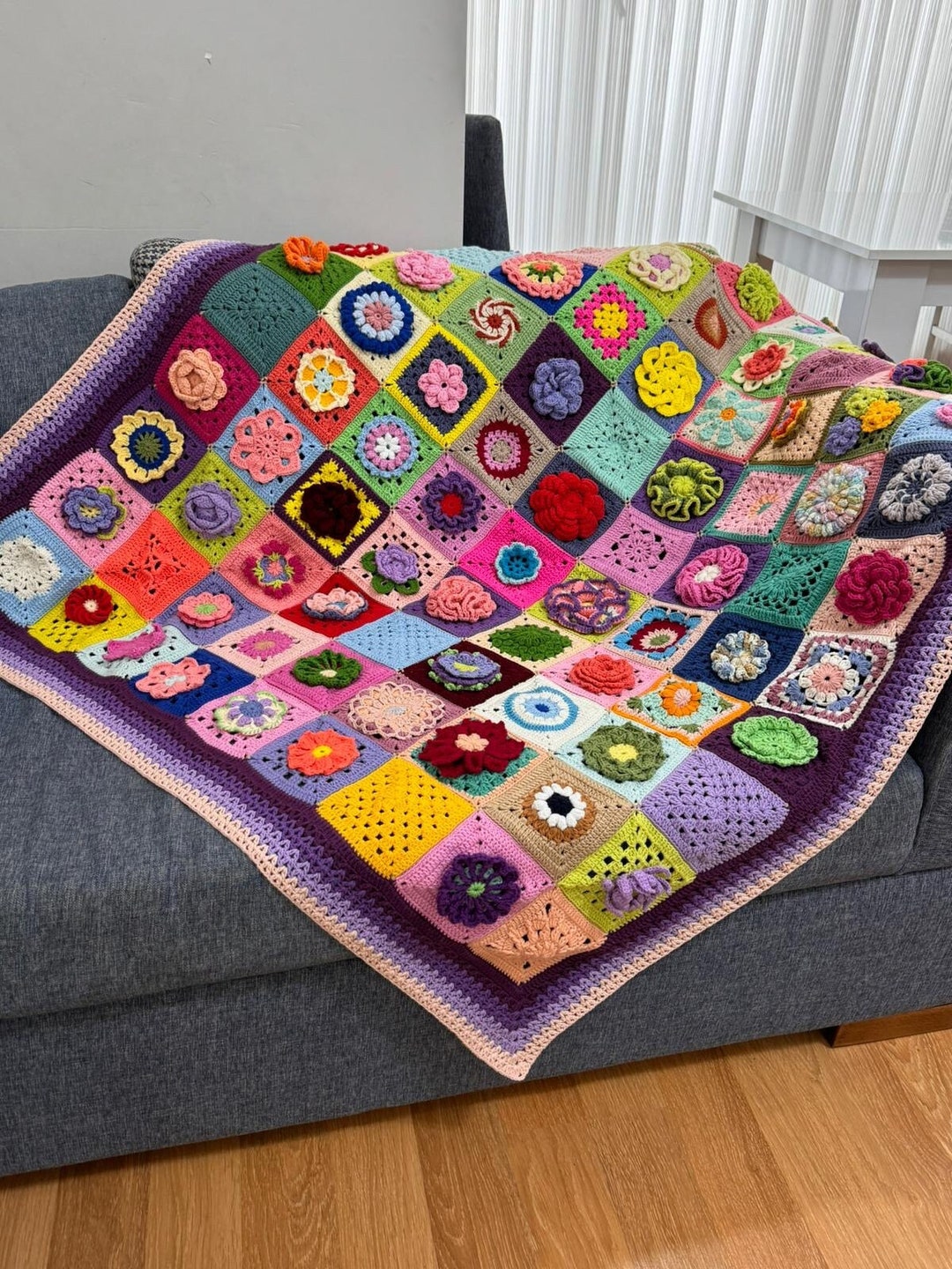 Knitted Flowers Blanket Crochet Afghan Blanket Knitted Afghan Throw