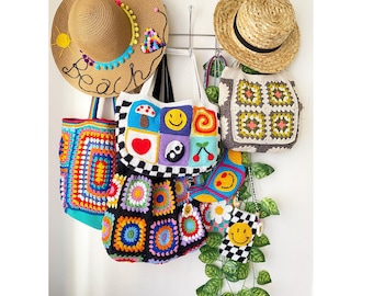 Gestrickte Liebestasche, Patchwork bunte Häkeltasche, gestrickte afghanische Tasche, gehäkelte Handarbeit, Umhängetasche, Hippie Tasche, Festival Tasche