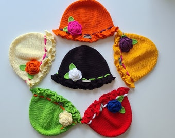 Crochet daisy hat, crochet bucket hat, knit flower, festival hat, hippi hat, crochet hat, winter hat, knitted hat, christmas gift for her