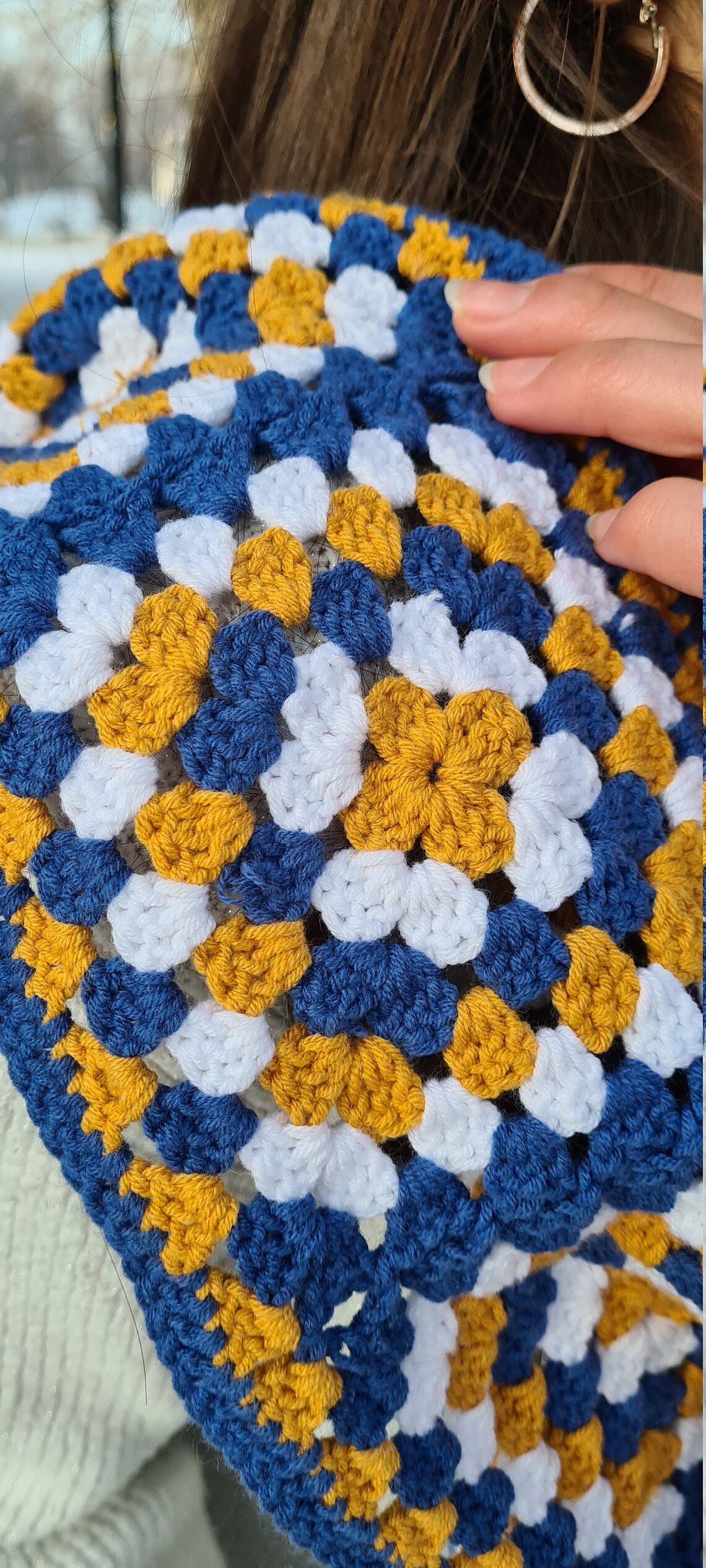 Granny Square Blue Scarf Crochet Scarf Crochet White Scarf - Etsy
