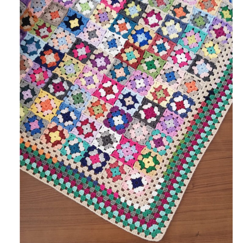 Crochet Afghan Blanket, Granny Square Bedspread Throw, Knitted sofa blanket, large crochet blanket, vintage blanket, retro blanket image 6