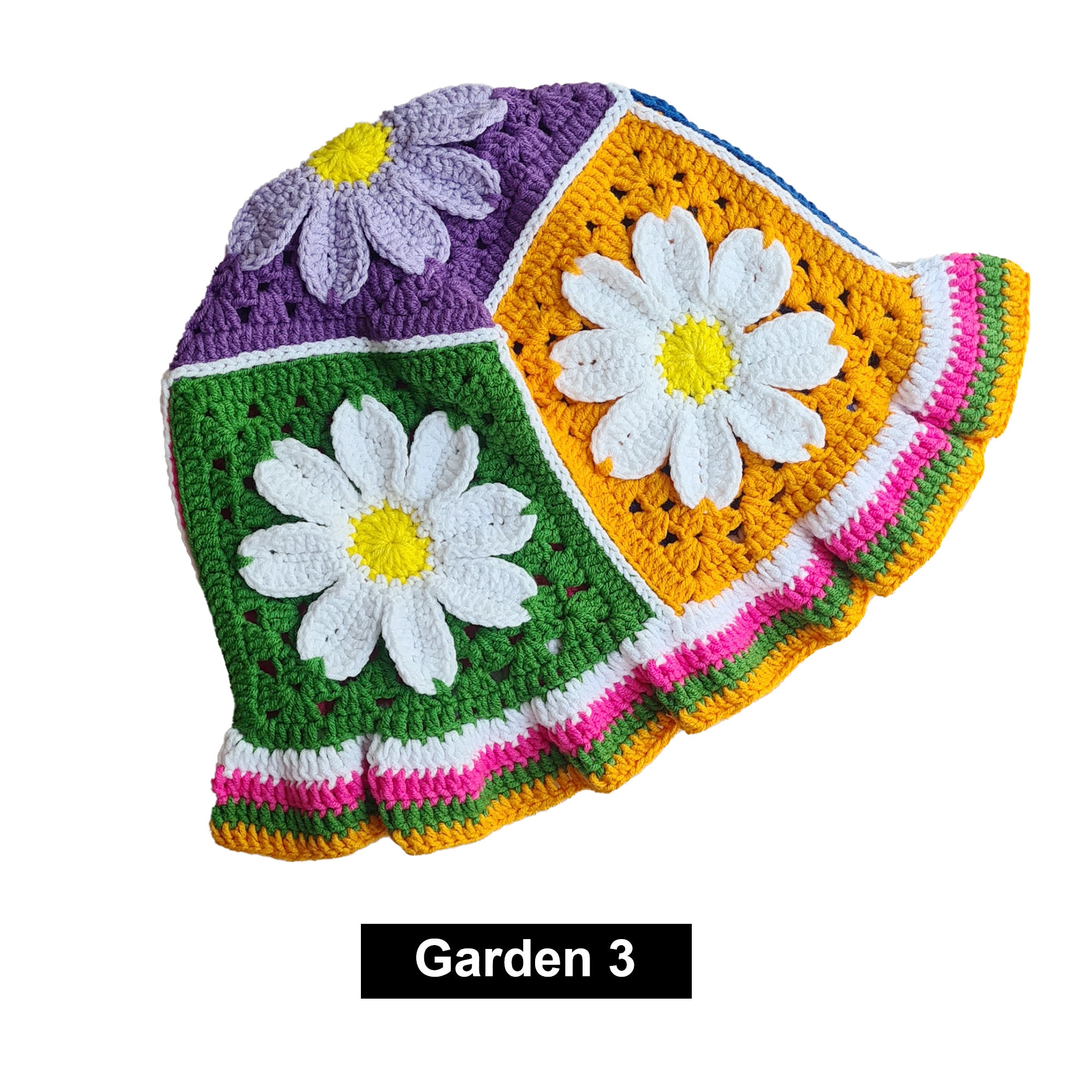Hand Knit Purple Bucket Hat, Colorful Crochet Bucket Hat  display picture 2