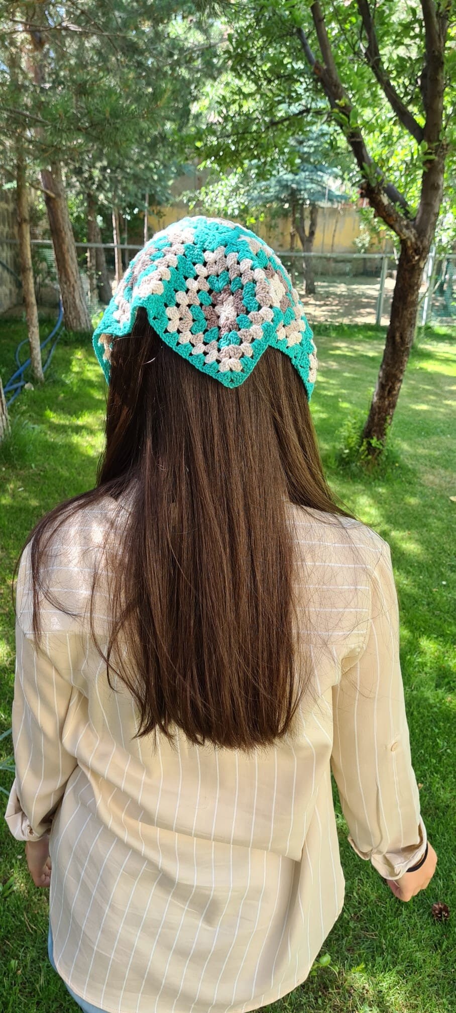 Green Crochet Bandana, Knit Women Bandana, Hair Kerchief  display picture 1