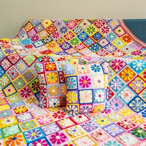 Gehaakte grote Daisy Bedspread Throw, Oma Square gehaakte Afghaanse deken, Daisy Knitted sofa deken, Moederdag Cadeau, Huwelijkscadeau
