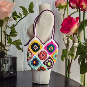 Ready to ship Crochet African Floral Mini Bag, Granny Square Knit Bag, African Flower Bag, Crochet Purse, Hippie Bag, Afghan Crochet