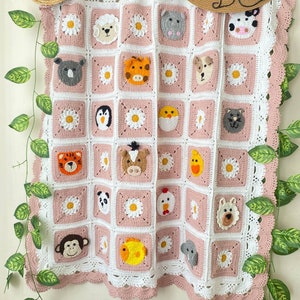 Pink Knitted Animal Newborn Blanket, Knitted Baby Animal blanket, Knit Animal kids Blanket, Colorful Knit Baby Blanket, Baby stroller