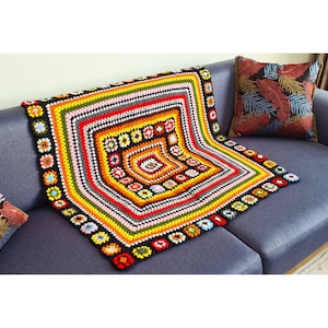 40&quot;x 40&quot; Crochet Knit Afghan Blanket, Granny Square Retro Blanket, TV Blanket, Throw Blanket, Living Room Decor, Knitted Sofa Blanket