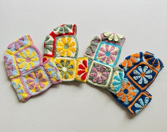 Crochet Balaclava, Knitted Balaclava, Handmade Ski Mask, Crochet Flowers Balaclava, Unisex mask, colorful mask, snowboard mask