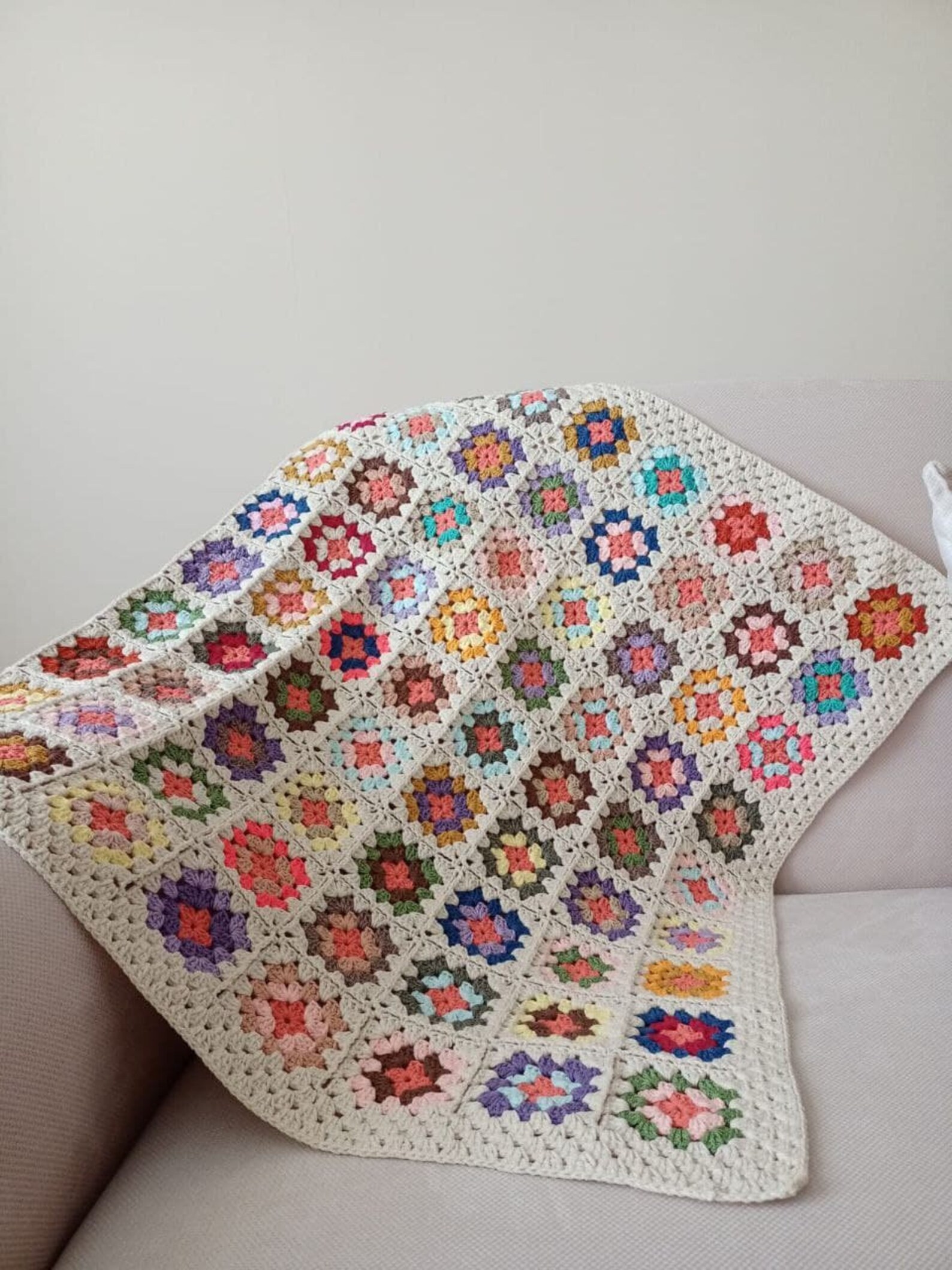 Granny Square Knitted Blanket Green Crochet Afghan Blanket Etsy