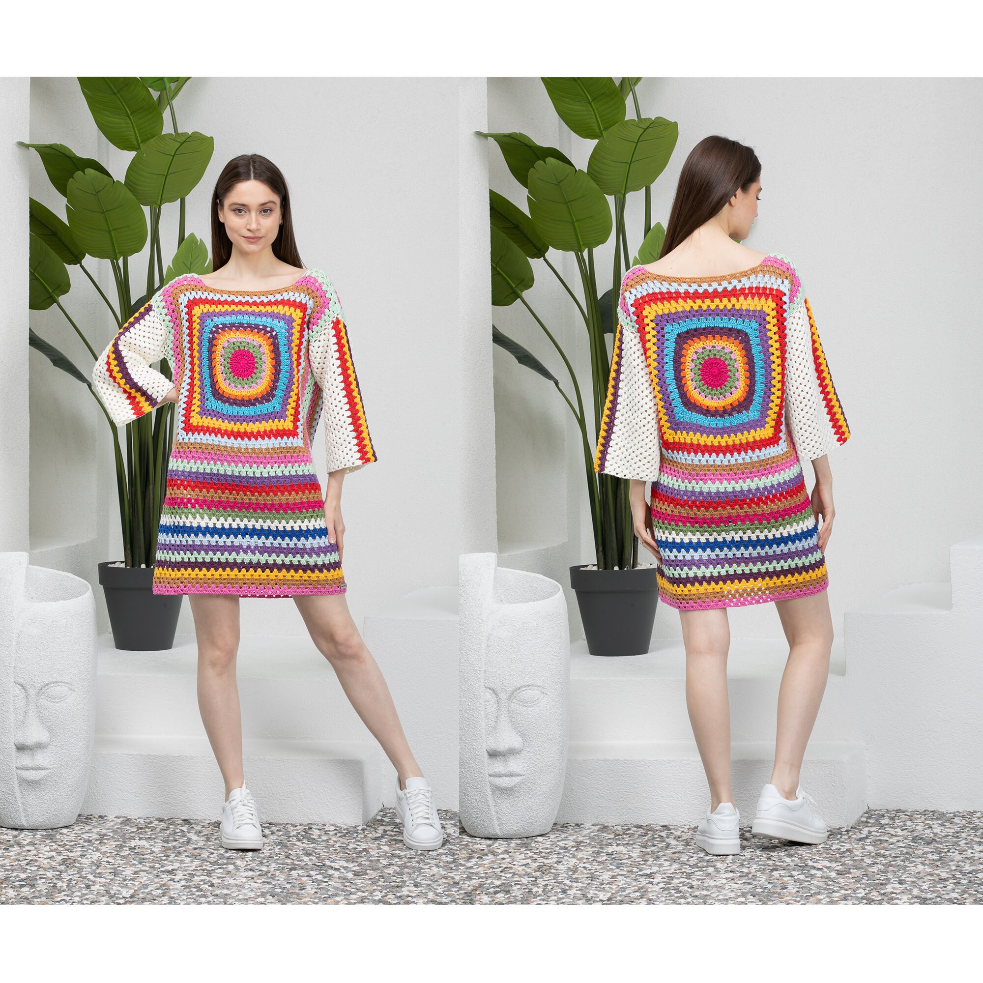 premium patchwork crochet knitted dress PREMIUM PATCHWORK CROCHET KNITTED DRESS, Worn