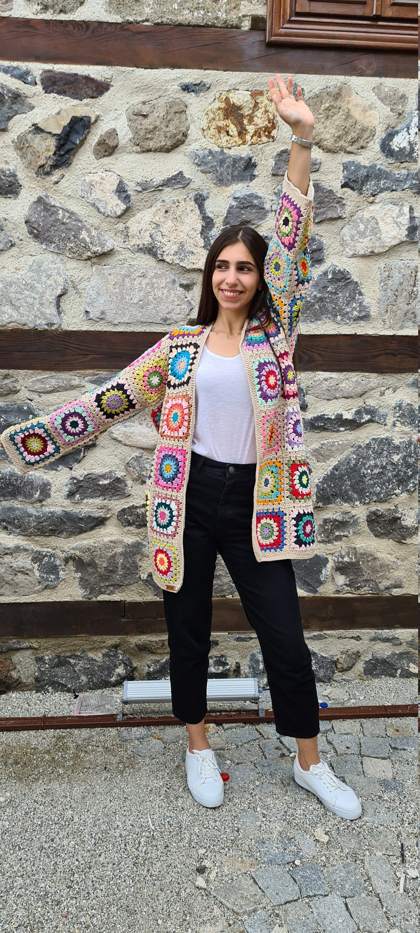 Granny Square Afghan Cardigan Crochet Afghan Sweater Ecru | Etsy