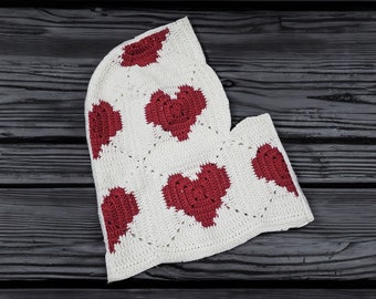 Knitted Heart Balaclava, Crochet Love Balaclava for Women, Unisex Balaclava, Winter Balaclava, Crochet Winter Hat, gift to her