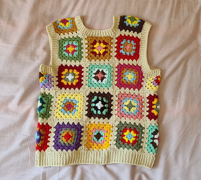 Crochet Vests, Granny Square Boho Top, Knitted Patchwork Sweater, Knitted Crochet, Boho Style Sweater, Hippie Festival Beige