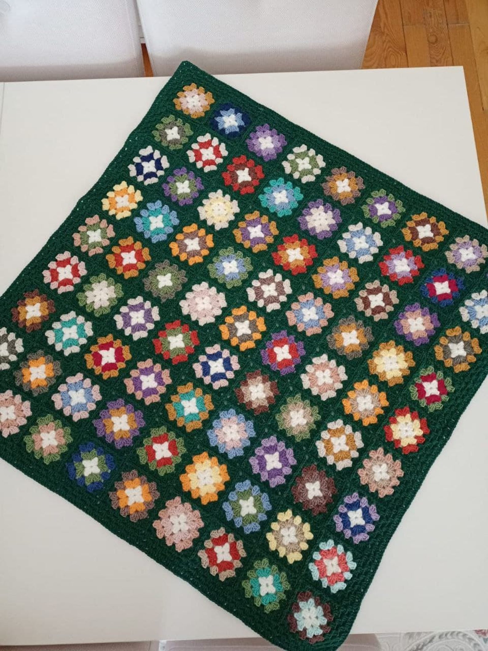 Granny Square Knitted Blanket Green Crochet Afghan Blanket Etsy