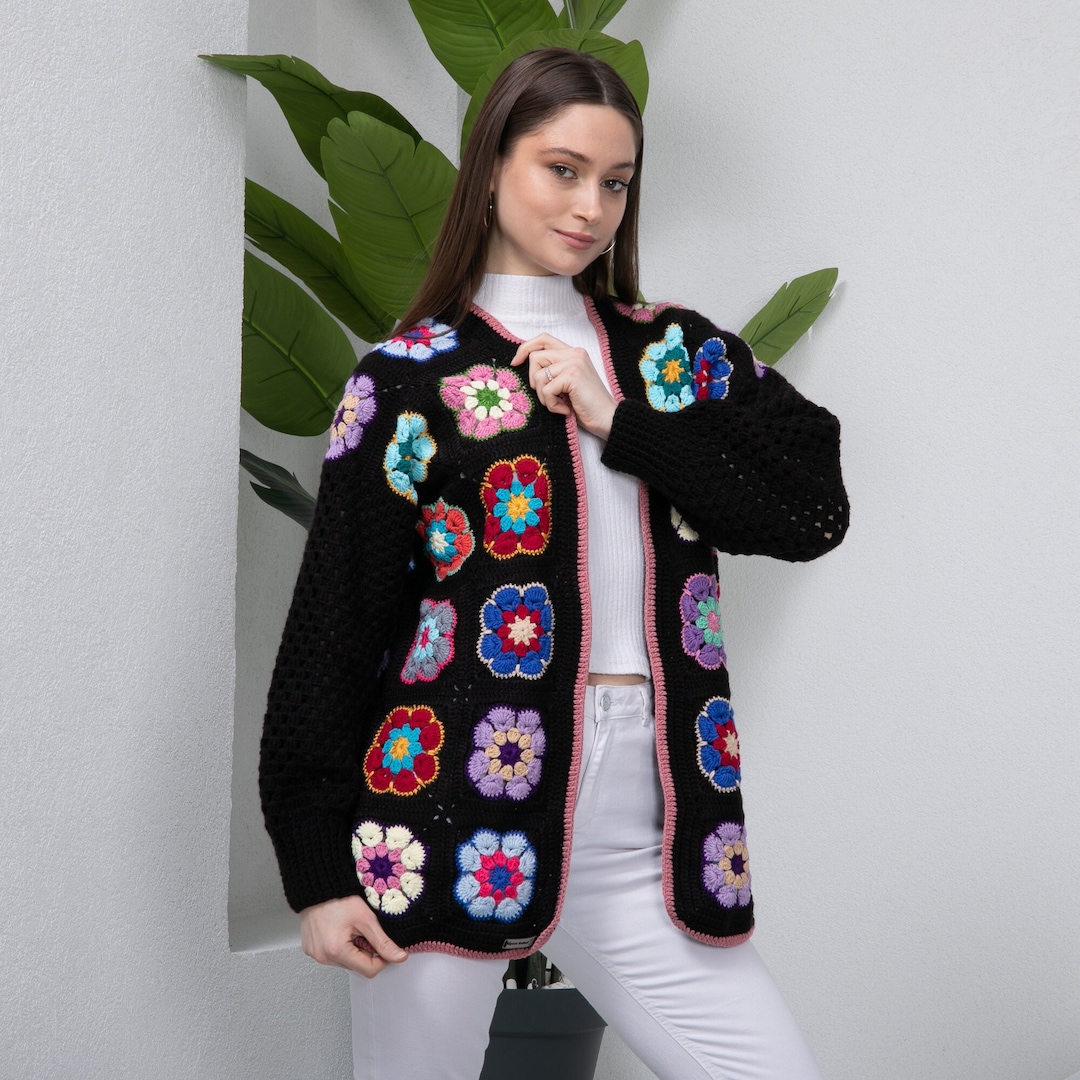 Black Rugan Crochet Crop Jacket with Gold Zipper
