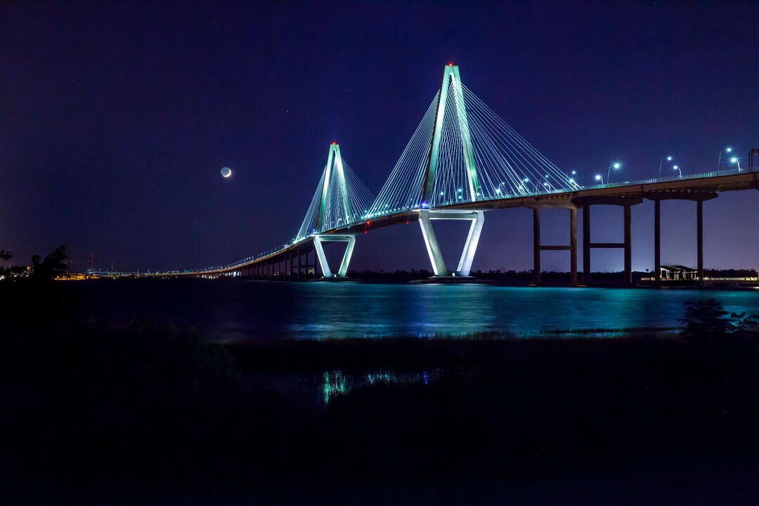 Charleston Ravenel Bridge at Night Etsy