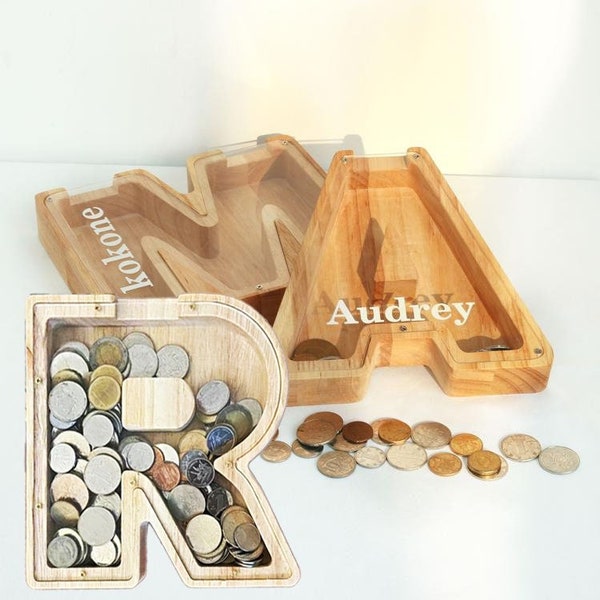 23/18cm Wooden letter piggy bank, Personalized Piggy-Bank for Kids, Piggy Banks Alphabet Letter/number, Custom Wooden Letter Money Box,