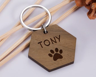Personalisierte Hundeanhänger, Hundeanhänger aus Holz, Personalisierte Namensnummer für Welpen Kätzchen Halsband Platte, Holz Haustier Hunde Schild Zubehör