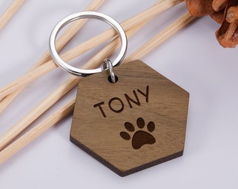 Plaques d’identité anti-perte personnalisées, étiquettes d’animaux en bois, numéro de nom personnalisé pour plaque de collier de chaton chiot, fournitures d’assiette pour chiens de compagnie en bois