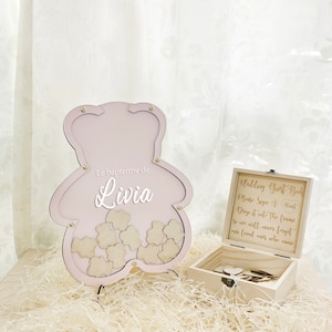 Scatola per gli ospiti a forma di orso, alternativa alla scatola per gli ospiti per il compleanno del battesimo, scatola per gli ospiti personalizzata per il baby shower, scatola per le feste, scatola in acrilico, accedi