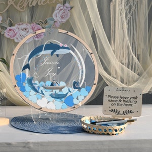 Scatola per gli ospiti rotonda a tema marino, scatola per il matrimonio con stampa a colori, alternativa alla scatola per gli ospiti di nozze, invito di compleanno personalizzato, decorazione della scatola in acrilico