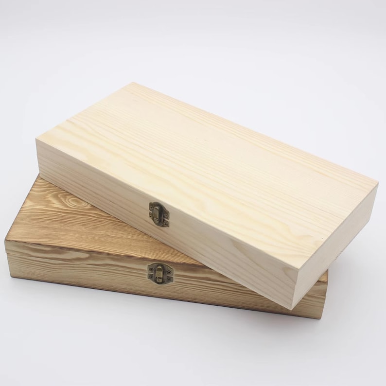 Scatola portaoggetti, scatola in pino, scatola regalo in legno, scatola a conchiglia rettangolare personalizzata immagine 1