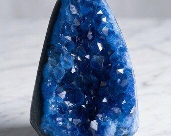 Deep Blue Druzy Geode Crystal | Sapphire Gemstone Home Decor