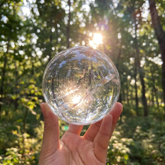 Large Natural Quartz Crystal Sphere – Polished Clear Quartz Stone for Healing & Home Decor