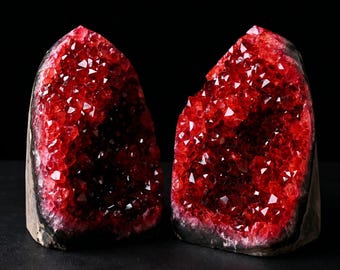 Red Druzy Crystal Geode | Sparkling Ruby Gemstone Decor | Healing Crystal Gift