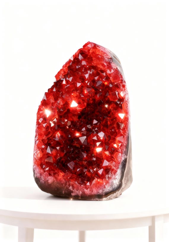 Natural Red Geode Crystal Cluster – Unique Mineral Specimen for Home Decoration