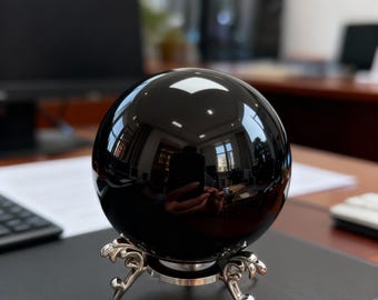 Natural Obsidian Spherical Crystal Ball – Glossy Black Meditation Stone