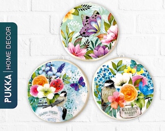 Bird Ceramic Wall Plate Set of 3, Bird Nest Ceramic Wall Art, Spring Decorative Plates, Wall Hanging, Ceramic Wall Ornament - PHD0175