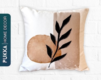 Modern Abstract Throw Pillow Cover, Boho Art Pillow Case, Mid Century Cushion Case, Minimalist Drawing Leaf Pillow Cover - PHD0179