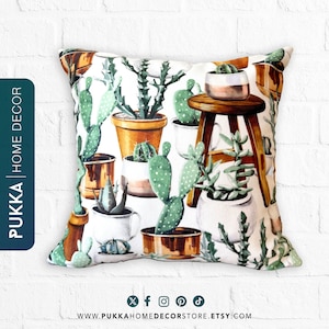 Cactus Throw Pillow Cover, Succulent Cactus Pillow Cover, Cactus Pattern Pillowcase, Floral Pillow Case, Succulent Flowers Decor - PHD0217