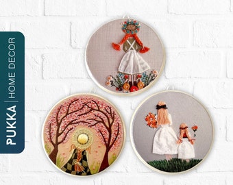 Ceramic Wall Plate Set of 3, Ceramic Wall Art, Decorative Plates, Wall Hanging, Ceramic Wall Ornament - PHD0052