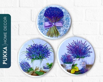 Lavender Ceramic Wall Plate Set of 3, Decorative Plates, Ceramic Wall Art, Purple Ceramic Wall Ornament, Decorative Wall Hanging - PHD0058