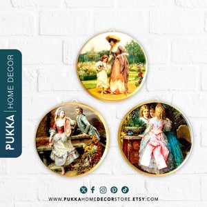 Victorian Decorative Plates Set of 3, Ceramic Wall Art Home Decor, Vintage Ceramic Decorative Wall Plate, Retro Hanging Plate - PHD0046