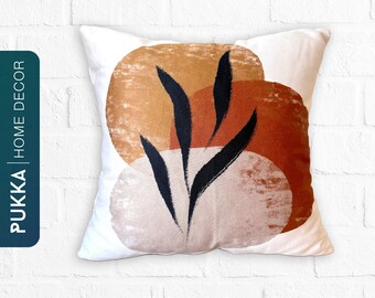 Minimalist Drawing Leaf Pillow Cover, Modern Abstract Throw Pillow Cover, Boho Art Pillow Case, Mid Century Cushion Case - PHD0186