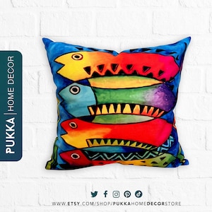 Colorful Fish Printed Pillow Cover, Throw Pillowcase, Decorative Pillow Cover - PHD0158