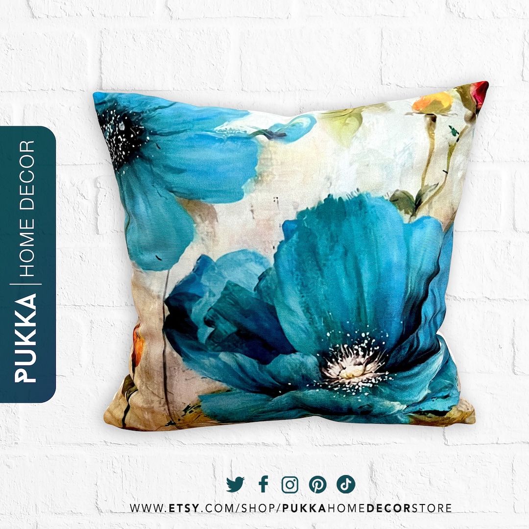 Blue Flower Pillow Covers, Flower Pillow Case, Throw Pillow Covers