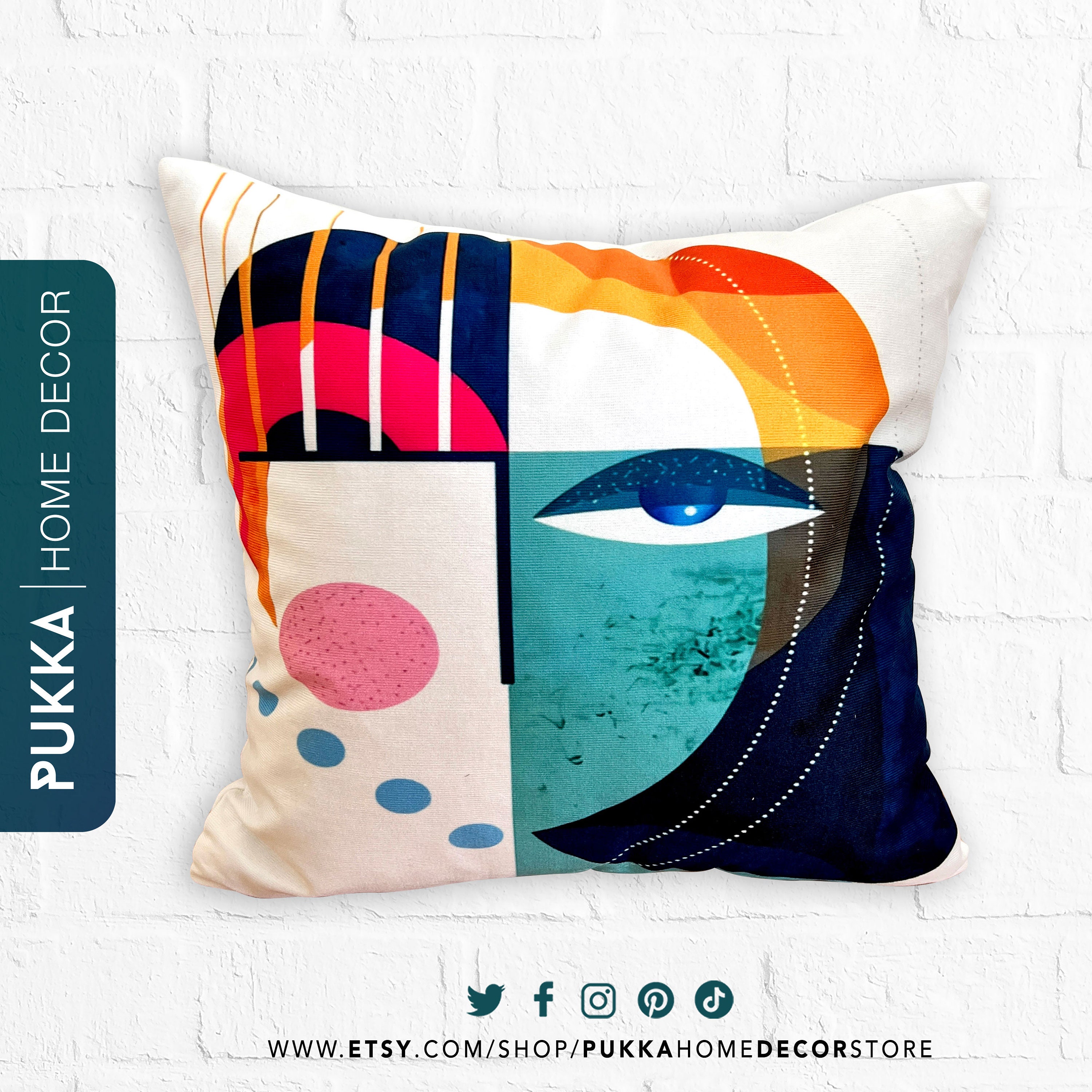 Menschliche Gesichter Kissenbezug, Abstraktes Kunst Kissen, Digitaldruck Abstraktes Gesicht Design Kissenbezug, Moderne Geometrie Kissenbezug - PHD0135