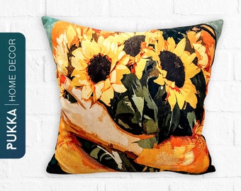 Sunflower Pillow Case, Sunflower Pillow Covers, Flower Pillow Cover, Throw Pillow Covers, Lumbar Pillow Covers, Decorative Pillow - PHD0078