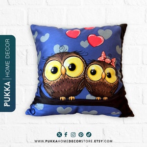 Funda de cojín de búho, Funda de cojín de pareja de búhos, Funda de cojín de San Valentín, Funda de cojín de pájaros bonitos, Funda de cojín de animales, Funda de cojín de amor - PHD0218