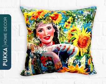 Sunflower Girl Pillow Covers, Throw Pillowcase, Decorative Pillow Cover - PHD0152