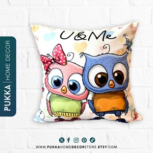 Funda de cojín de pareja de búhos, funda de almohada de búho, funda de almohada de San Valentín, funda de cojín de pájaros lindos, funda de almohada de animales, funda de almohada de amor - PHD0220