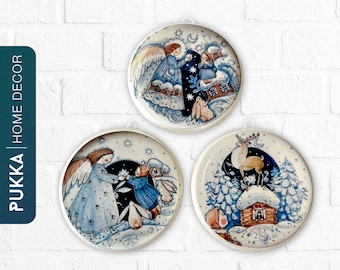 Ceramic Wall Plate Set of 3, Ceramic Wall Art, Decorative Plates, Wall Hanging, Ceramic Wall Ornament - PHD0066